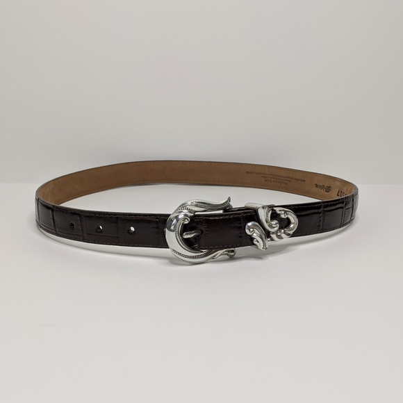 Brighton Italian Leather Brown Silver Buckle Belt - Picture 1 of 4